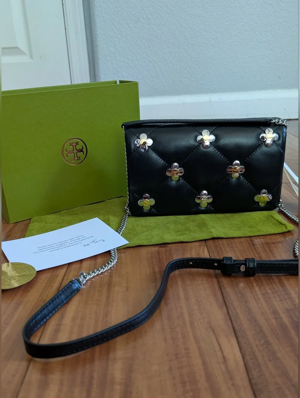 Tory Burch Kira Diamond Quilted Mini Clover Chain Bag + Dust & Gift Box Nwt❤️